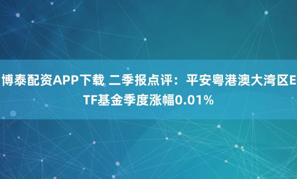 博泰配资APP下载 二季报点评:平安粤港澳大湾区ETF基金季度涨幅0.01%